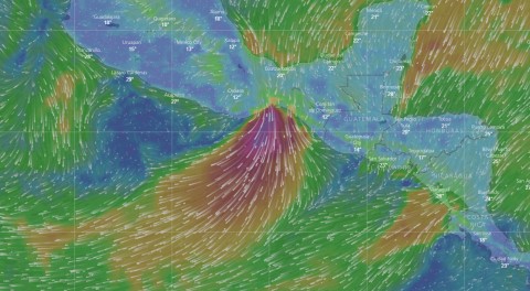 Forecasted Tehuantepecer wind speeds January 29th 2018