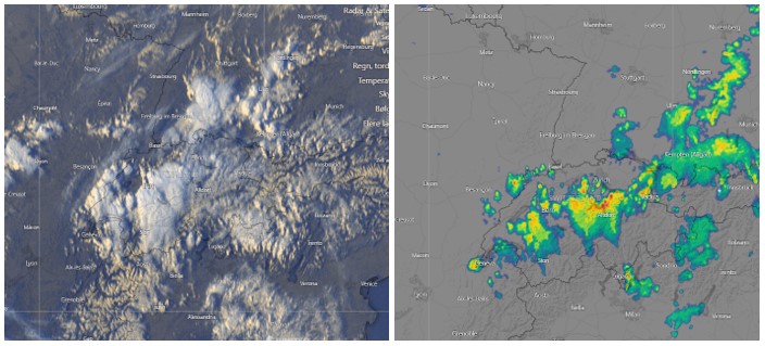 Satellite image and weather radar image