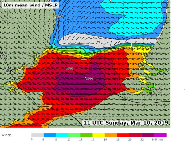 Forecast charts of winds in the North Sea