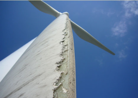 A damaged wind turbine blade